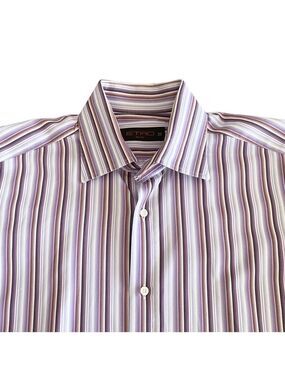 Etro Milano Men's Dress Shirt Size 39 Purple Stripes Button Down Italy Made